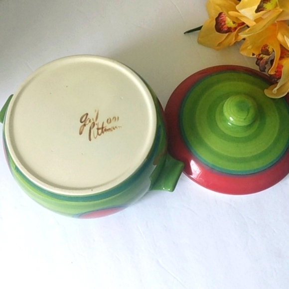 GAIL PITTMAN VINTAGE SIGNED CERAMIC STOCK POT RETRO RED DOT SERIES POTTERY - Picture 7 of 9